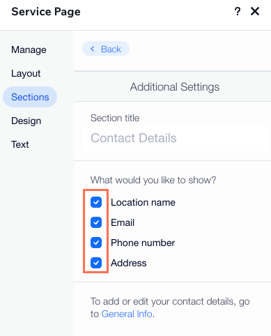 Screenshot showing which details you'd like to display on your contact details.