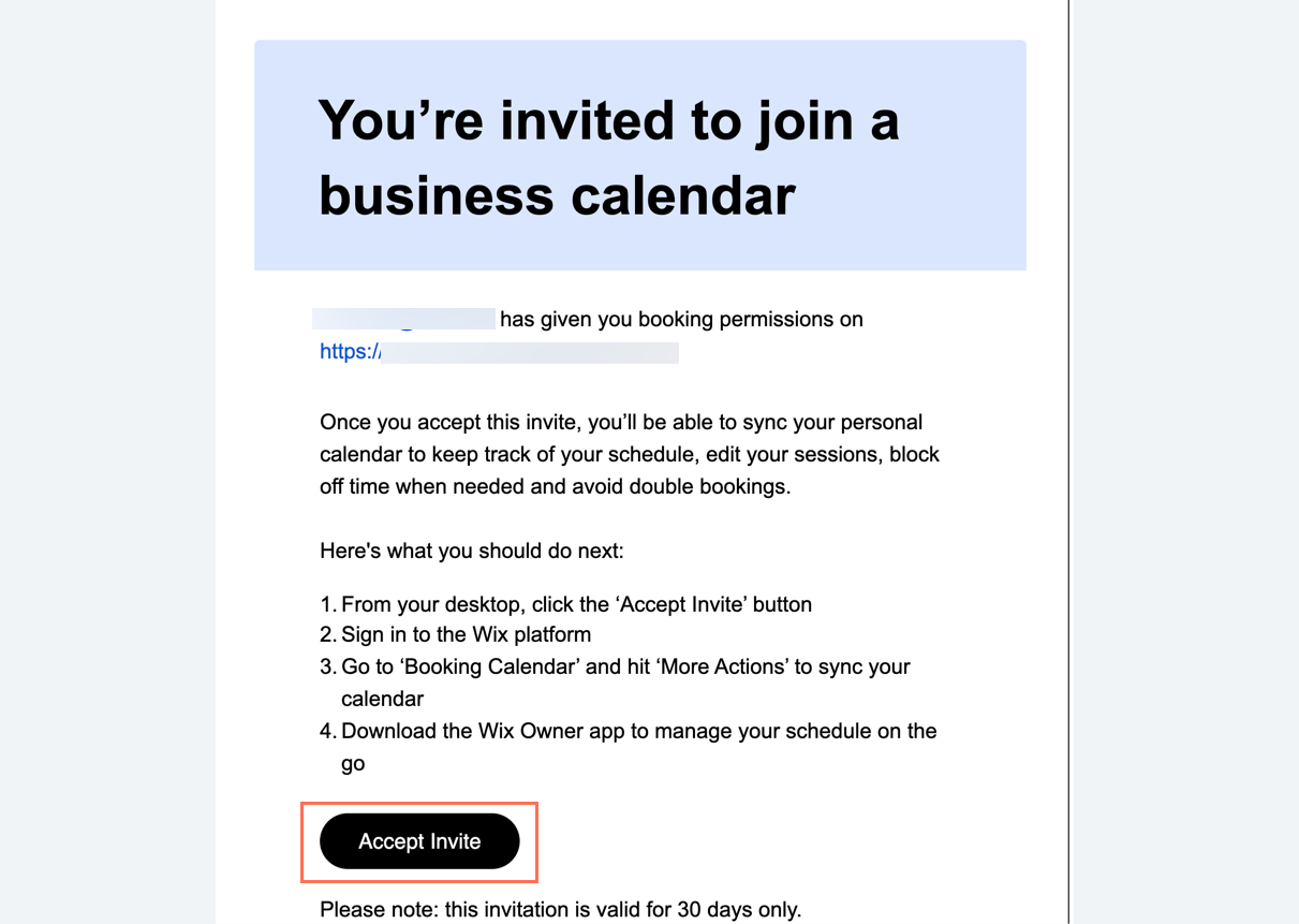 A screenshot showing the accept invite email staff members recieve,