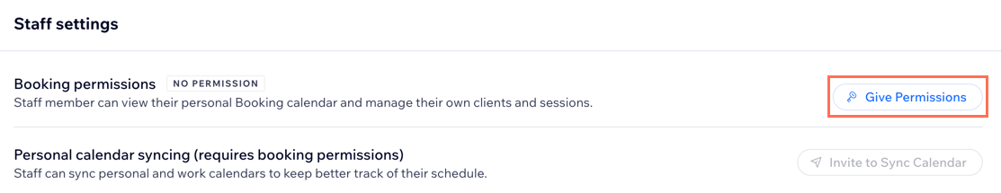 A screenshot showing where to give permission for staff members,.