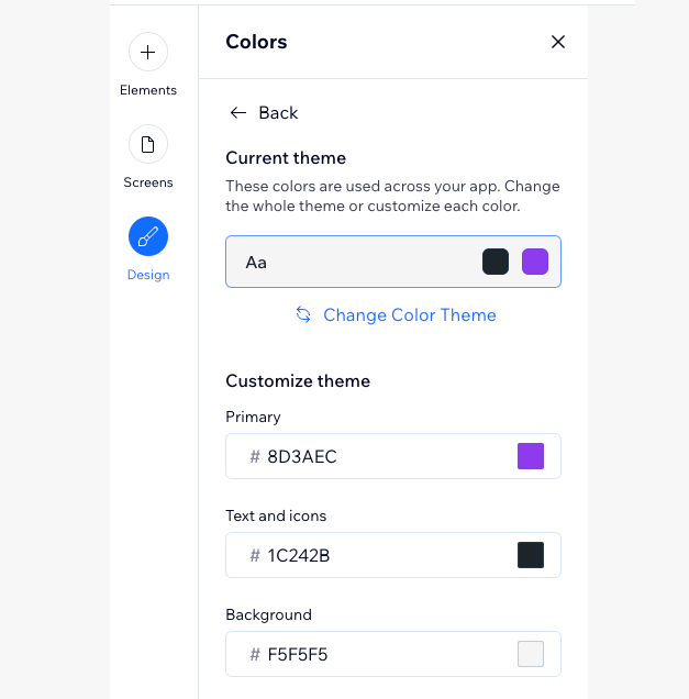 A screenshot showing where to customize your apps  color themes.