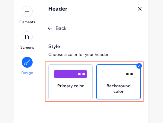 A screenshot of where to choose your header colors.