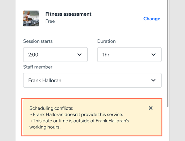 A screenshot showing various scheduling conflicts when creating an appointment in the Owner app.