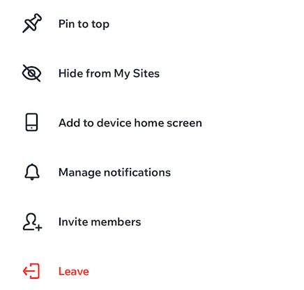 A screenshot of the available options to organize sites in the Spaces by Wix app.