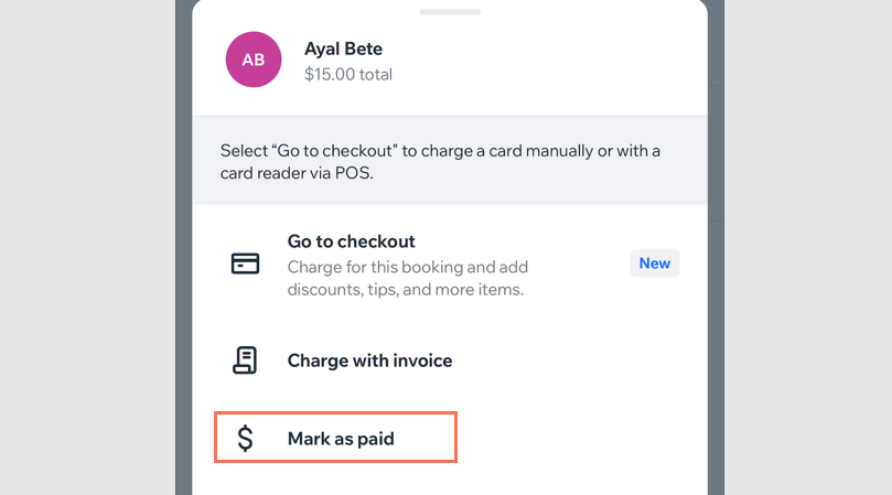 A screenshot showing how to mark a participant's class/course session as paid.