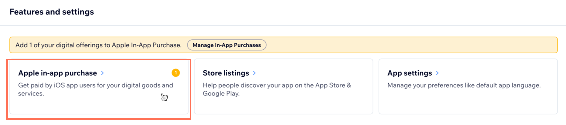 A screenshot of your mobile app dashboard showing where you can set up apple in app purchase