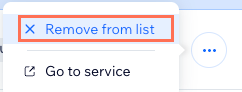 A screenshot of the more actions menu with Remove from list option selected.