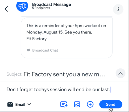 A screenshot showing where to send a broadcast message and how it looks.