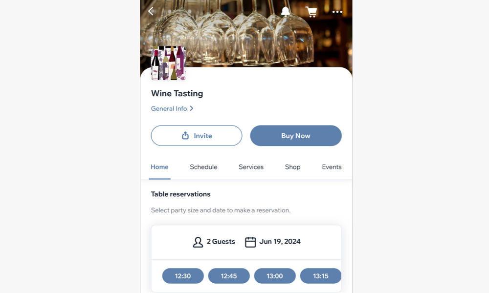 A screenshot of table reservations from your app.