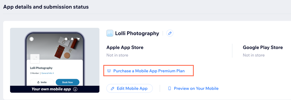 A screenshot of your desktop where you can click to purchase a Mobile App Premium plan.