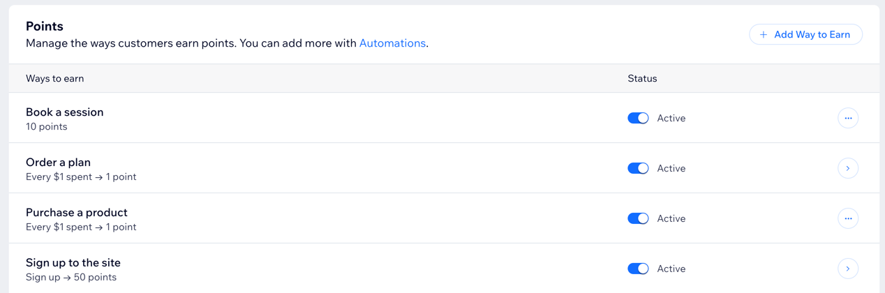 A screenshot of the points section in the Loyalty program dashboard set up.