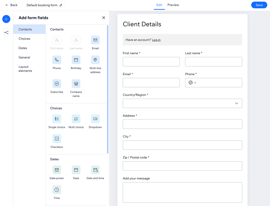 A screenshot of the new booking form editing.