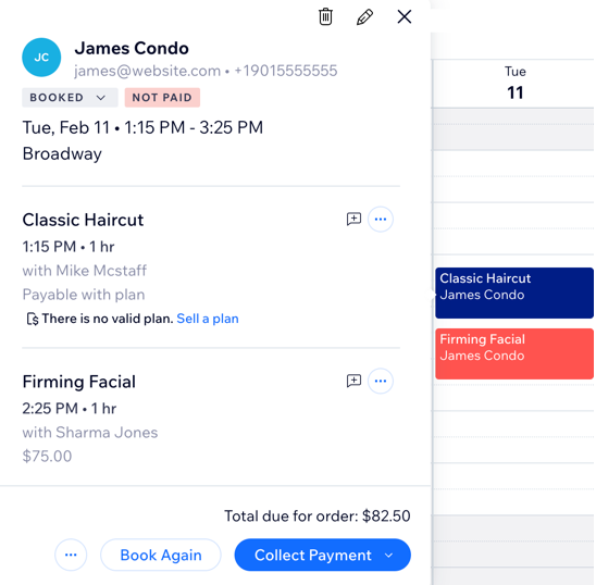 A screenshot of a multi-service appointment on the booking calendar with a small buffer time.