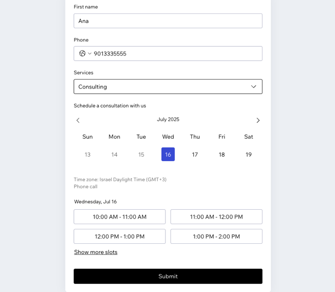 A screenshot of the service inquiry fields on your form.