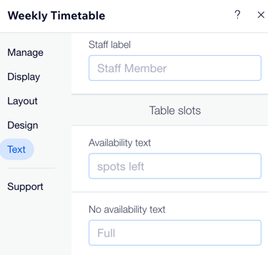 A screenshot showing the text you can edit on your weekly time table.
