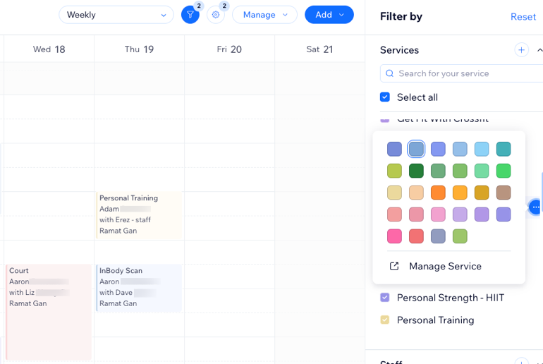 Screenshot of booking calendar filter.