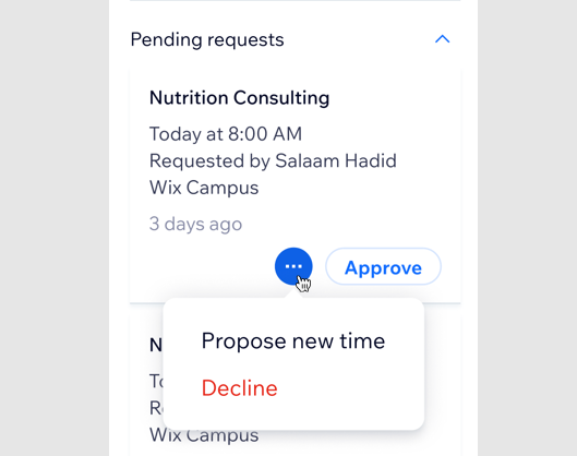 보류 중인 예약 요청 일정을 변경하는 방법을 보여주는 스크린샷
