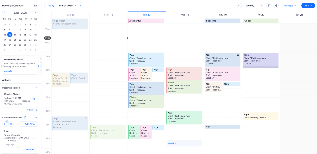 A screenshot showing the booking calendar.