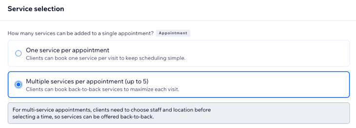 A screenshot showing where you select the multi-service appointment option.