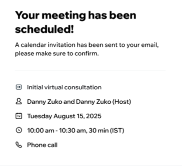 A screenshot of a scheduled meeting using Wix Meetings.