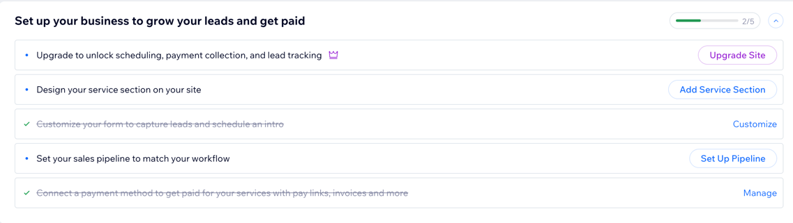 A screenshot of the set up your business section of services.