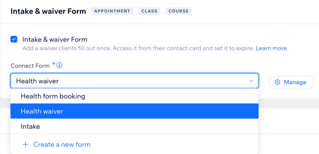 Captura de pantalla de la sección Formulario de admisión y exención de tu política de reservas.