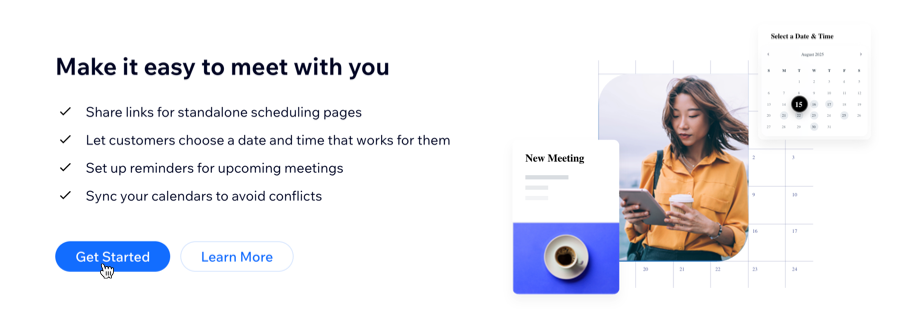 A screenshot showing how to get started with Wix Meetings.