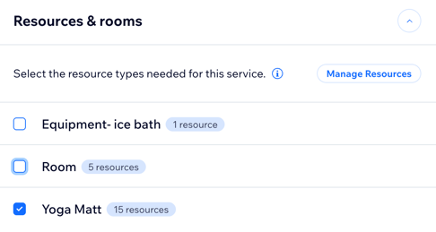 Captura de pantalla de los recursos y las opciones de salas.