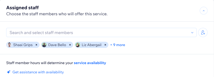 Bir personel üyesinin randevu hizmetine nasıl atanacağını gösteren bir ekran görüntüsü.
