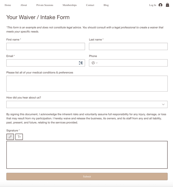 Captura de pantalla que muestra un ejemplo de una exención de salud en un sitio online.