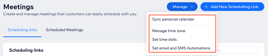 A screenshot showing how you can manage your meetings settings