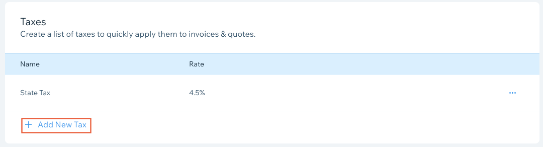 A screenshot showing how to set your tax rates in the Settings section of the dashboard.