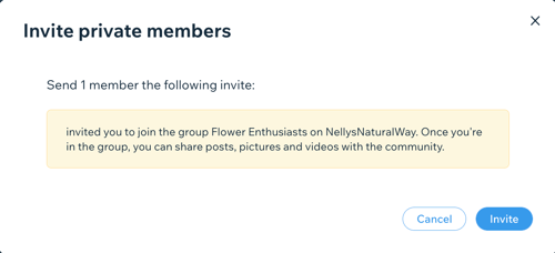 A screenshot of the invite private members confirmation panel.