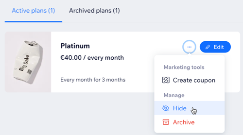 A screenshot of hiding an Active plan.