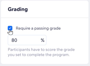 A screenshot of selecting the Passing Grade checkbox.