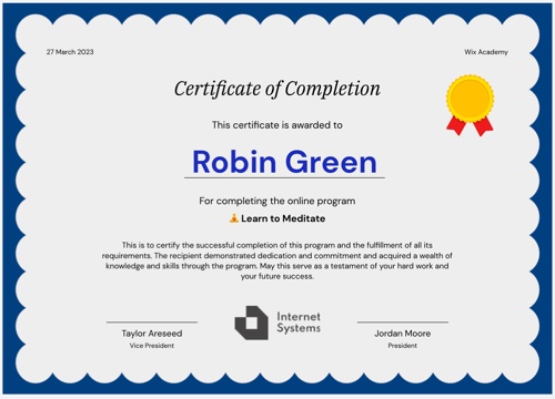 A screenshot of a sample certificate.