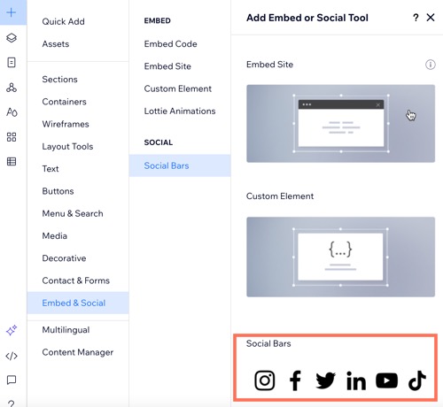 A screenshot of the Social Bars panel.