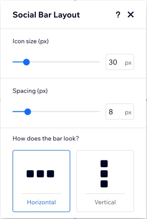 A screenshot of the Social Bar Layout panel.