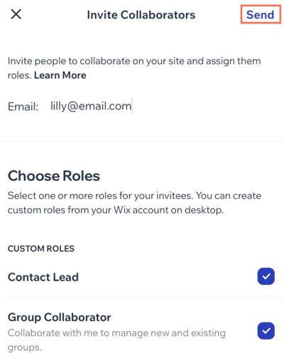 A screenshot of the Invite Collaborators panel.