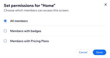 A screenshot of the Set Permissions panel in the web editor of your site's dashboard.