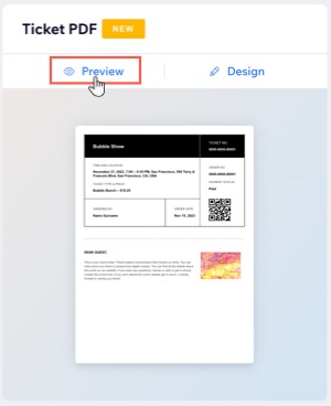 A screenshot of the Ticket PDF Preview panel.