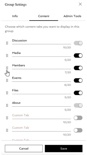 A screenshot of a Group Settings settings panel on a live site.