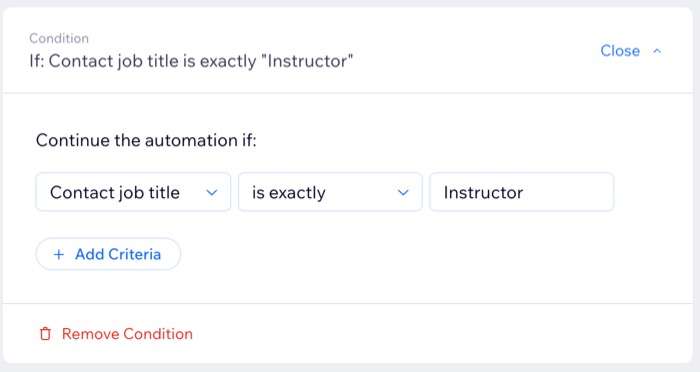 A screenshot of the Add Condition step in automations.