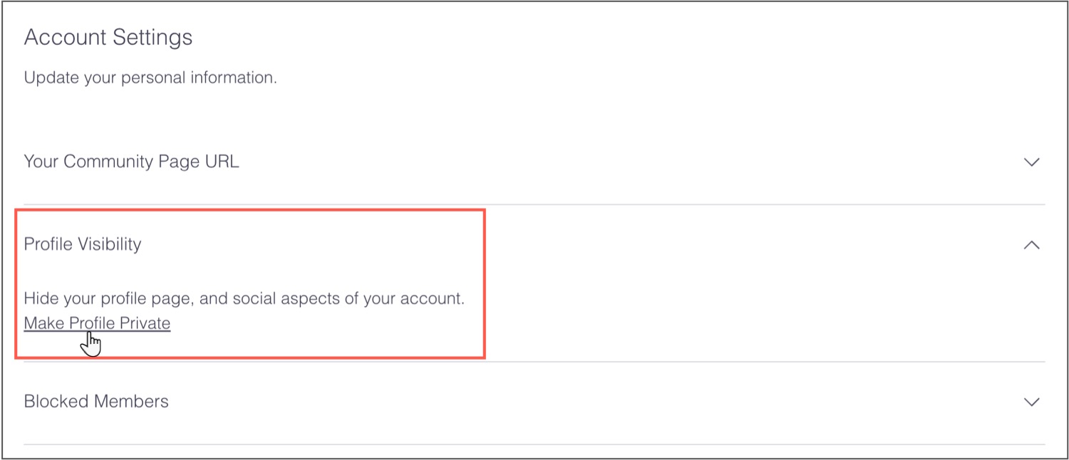 A screnshot of the Profile Visibility drop-down under Account Settings in a members' profile.