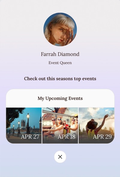 A screenshot of a Link in Bio page showcasing events.