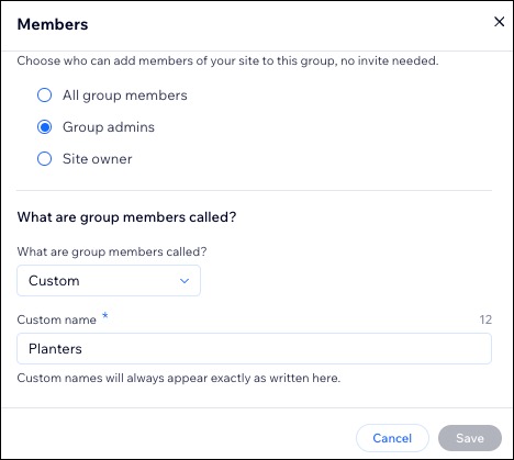 A screenshot of the different ways to manage group members and permissions.