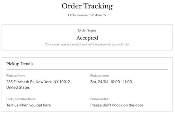 A screenshot of an Open Order Tracking page.