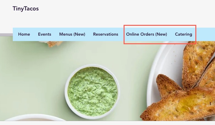 A screenshot of a restaurant site with different ordering pages.