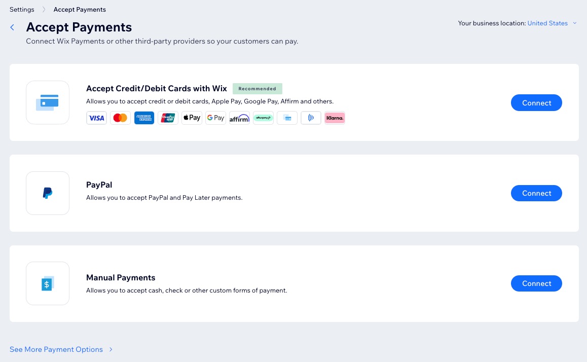 A screenshot of the Accept Payments panel.