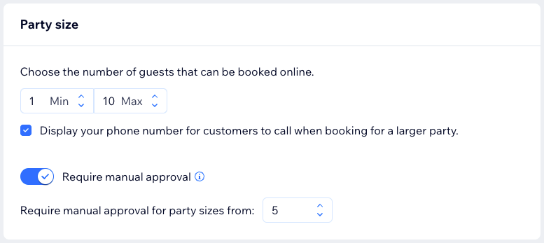 A screenshot of choosing the number of guests that can book a reservation online and ones that require your approval.