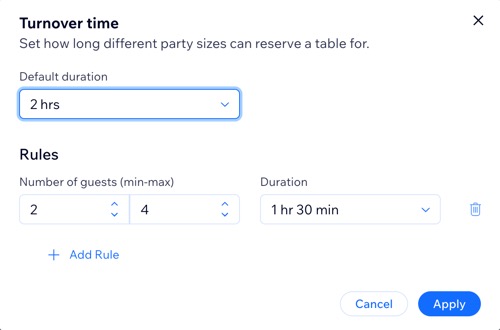 A screenshot of setting your reservation turnover time.